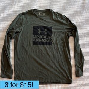 Under Armour Army Green and Black Long Sleeve Shirt with Screenprint Large